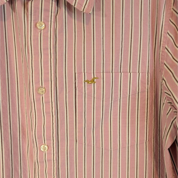 Hollister Shirt Men's Size Large Pink Stripe Button Up Long Sleeve Cotton Preppy - Picture 10 of 11
